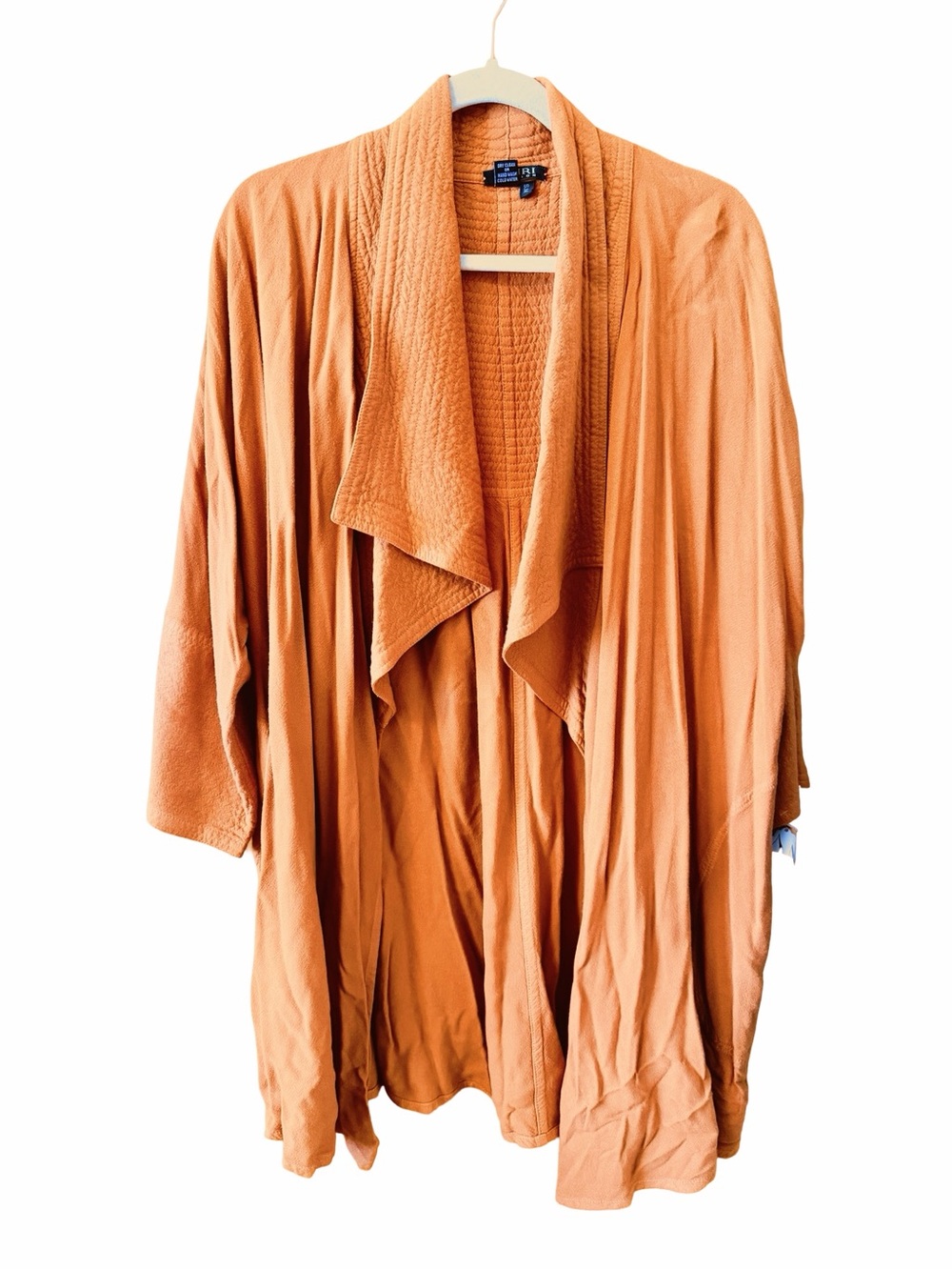 Open-Front Draped Cardigan in Rust Orange - Soft Lightweight Layer